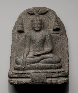  <em>Stele Depicting Shakyamuni Buddha Touching the Earth</em>, ca. 9th-10th century. Schist, 9 1/2 x 7 3/8 in. (24.1 x 18.7 cm). Brooklyn Museum, Gift of Mr. and Mrs. Paul E. Manheim, 68.185.8. Creative Commons-BY (Photo: Brooklyn Museum, 68.185.8_PS2.jpg)