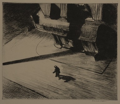 Edward Hopper (American, 1882–1967). <em>Night Shadows</em>, 1921. Etching, Sheet: 11 x 13 3/4 in. (27.9 x 34.9 cm). Brooklyn Museum, Gift of Mrs. Edwin De T. Bechtel, 68.192.17. © artist or artist's estate (Photo: Brooklyn Museum, 68.192.17_PS20.jpg)