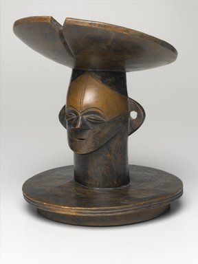 Mangbetu. <em>Lid with Figurative Head</em>, 19th century. Wood, stain, 11 x 9 x 9 in. (27.9 x 22.9 x 22.9 cm). Brooklyn Museum, Ella C. Woodward Memorial Fund, 68.33. Creative Commons-BY (Photo: Brooklyn Museum, 68.33_PS1.jpg)