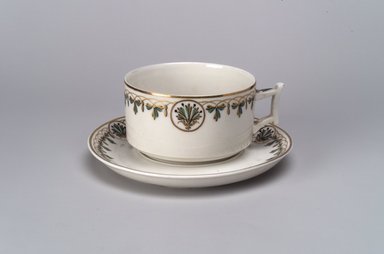 Union Porcelain Works (1863-ca. 1922). <em>Large Cup and Saucer</em>, ca. 1880. Porcelain, (a) Cup: 2 1/8 x 4 5/8 x 3 3/4 in. (5.4 x 11.7 x 9.5 cm). Brooklyn Museum, Gift of Franklin Chace, 68.87.10a-b. Creative Commons-BY (Photo: Brooklyn Museum, 68.87.10a-b.jpg)