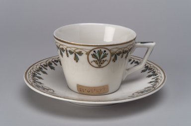 Union Porcelain Works (1863-ca. 1922). <em>Small Cup and Saucer</em>, ca. 1880. Porcelain, (a) Cup: 1 15/16 x 3 1/2 x 2 3/4 in. (4.9 x 8.9 x 7 cm). Brooklyn Museum, Gift of Franklin Chace, 68.87.11a-b. Creative Commons-BY (Photo: Brooklyn Museum, 68.87.11a-b.jpg)