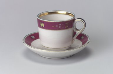 Union Porcelain Works (1863–ca. 1922). <em>Cup and Saucer</em>, ca. 1879. Porcelain, Cup (a): 2 1/2 x 3 9/16 x 2 5/8 in. (6.4 x 9 x 6.7 cm). Brooklyn Museum, Gift of Franklin Chace, 68.87.15a-b. Creative Commons-BY (Photo: Brooklyn Museum, 68.87.15a-b.jpg)