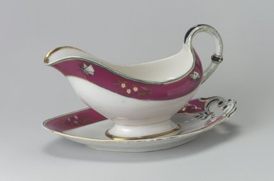 Union Porcelain Works (1863-ca. 1922). <em>Sauce Boat and Saucer</em>, ca. 1879. Porcelain, Sauce Boat (a): 5 1/8 x 9 1/4 x 3 7/8 in. (13 x 23.5 x 9.8 cm). Brooklyn Museum, Gift of Franklin Chace, 68.87.22a-b. Creative Commons-BY (Photo: Brooklyn Museum, 68.87.22a-b.jpg)