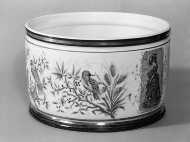 Union Porcelain Works (1863–ca. 1922). <em>Plant Container or Cache Pot</em>, ca. 1877. Porcelain, 5 7/8 x 9 3/8 x 9 3/8 in. (14.9 x 23.8 x 23.8 cm). Brooklyn Museum, Gift of Franklin Chace, 68.87.47. Creative Commons-BY (Photo: Brooklyn Museum, 68.87.47_bw.jpg)