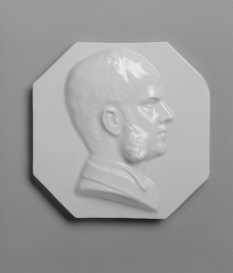 Attributed to Karl L. H. Müller (American, born Germany, 1820–1887). <em>Plaque, Portrait of Charles H. L. Smith</em>, late 19th century. Porcelain, diameter: 5 3/4 in. (14.6 cm). Brooklyn Museum, Gift of Franklin Chace, 68.87.56. Creative Commons-BY (Photo: Brooklyn Museum, 68.87.56_bw.jpg)