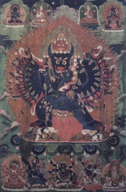 Anonymous. <em>Vajrabhairava Yamantaka</em>, 19th century. Color on cloth, Image: 33 x 21 1/2 in. (83.8 x 54.6 cm). Brooklyn Museum, Gift of Mr. and Mrs. Arthur Wiesenberger, 69.164.9 (Photo: Image courtesy of the Shelley and Donald Rubin Foundation, George Roos,er, 69.164.9.jpg)