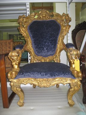  <em>Open Armchair</em>, ca 1880. Beechwood, gessoed, gilded, 49 1/4 x 31 3/4 x 27 1/2 in. (125.1 x 80.6 x 69.9 cm). Brooklyn Museum, Gift of Mr. and Mrs. George Richard, 69.177. Creative Commons-BY (Photo: Brooklyn Museum, 69.177.jpg)
