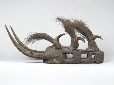 Bamana. <em>Komo Society Mask</em>, late 19th-early 20th century. Wood, metal, antelope horns, porcupine quills, organic materials, 14 x 8 x 33 1/2 in.  (35.6 x 20.3 x 85.1 cm). Brooklyn Museum, By exchange, 69.39.3. Creative Commons-BY (Photo: Brooklyn Museum, 69.39.3_version1_PS1.jpg)