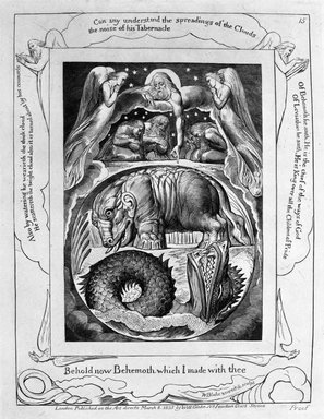 William Blake (British, 1757-1827). <em>Behold Now Behemoth which I Made with Thee, from Illustrations of the Book of Job</em>, 1825. Engraving on wove paper, image: 7 15/16 × 6 in. (20.2 × 15.2 cm). Brooklyn Museum, Bequest of Mary Hayward Weir, 69.4.1p (Photo: Brooklyn Museum, 69.4.1p_bw.jpg)
