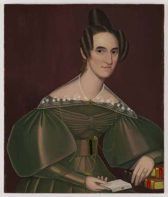 Ammi Phillips (American, 1788–1865). <em>Jeannette Woolley, later Mrs. John Vincent Storm</em>, ca. 1838. Oil on canvas, 33 x 27 15/16 in. (83.8 x 71 cm). Brooklyn Museum, Gift of Mrs. Waldo Hutchins, Jr., 69.7 (Photo: Brooklyn Museum, 69.7_PS22.jpg)