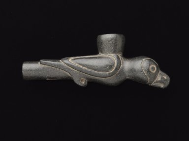 Mississippian. <em>Falcon Effigy Pipe</em>, 1200–1500 C.E. Steatite, 2 3/4 x 7 3/4 x 1 3/4 in. (7 x 19.7 x 4.4 cm). Brooklyn Museum, Charles Stewart Smith Memorial Fund, 69.84. Creative Commons-BY (Photo: Brooklyn Museum, 69.84_side1_PS9.jpg)