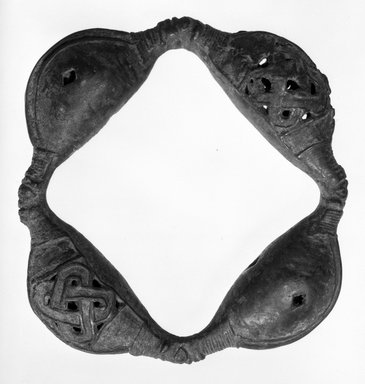 Yorùbá (Ijebu Ode). <em>Dance Rattle</em>, 17th century. Bronze with patina, diameter: 6 1/2 in.  (16.5 cm). Brooklyn Museum, Gift of David R. Markin, 70.12.13. Creative Commons-BY (Photo: Brooklyn Museum, 70.12.13_bw.jpg)