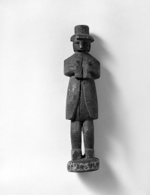 Kuna. <em>Carved Figure</em>, ca. 1900-1915. Wood, pigment, H: 10 3/4 × 2 1/4 × 2 in. (27.3 × 5.7 × 5.1 cm). Brooklyn Museum, Gift of Mr. and Mrs. Cedric H. Marks, 70.154.5. Creative Commons-BY (Photo: Brooklyn Museum, 70.154.5_bw.jpg)