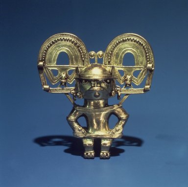 Tairona. <em>Pendant</em>, 1000–1550 C.E. Gold, 3 × 2 7/8 × 1 in. (7.6 × 7.3 × 2.5 cm). Brooklyn Museum, Dick S. Ramsay Fund and Alfred W. Jenkins Fund, 70.157.2. Creative Commons-BY (Photo: Brooklyn Museum, 70.157.2.jpg)