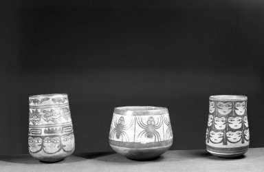 Nasca. <em>Vase</em>. Ceramic, pigment, 4 15/16 × 4 15/16 × 4 15/16 in. (12.5 × 12.6 × 12.6 cm). Brooklyn Museum, Gift of Ernest Erickson, 70.177.26. Creative Commons-BY (Photo: , 70.177.21_70.177.26_86.224.16_acetate_bw.jpg)