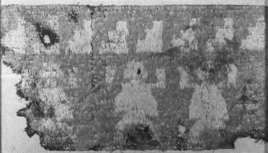 Coastal Wari (attrib by Nobuko Kajatani, 1993). <em>Tunic, Fragment or Textile Fragment, Undetermined</em>, 600-1400. Cotton, feathers, 18 7/8 x 35 7/16 in. (48 x 90 cm). Brooklyn Museum, Gift of Ernest Erickson, 70.177.27. Creative Commons-BY (Photo: Brooklyn Museum, 70.177.27_acetate_bw.jpg)