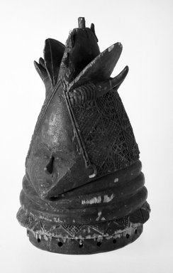 Bullom. <em>Sande society mask (sowei)</em>, late 19th century. Wood, pigment, metal, 16 7/8 x 9 3/4 x 11 in. (42.9 x 24.8 x 27.9 cm). Brooklyn Museum, Gift of Ralph Nash to the Jennie Simpson Educational Collection of African Art, 70.30.3. Creative Commons-BY (Photo: Brooklyn Museum, 70.30.3_bw.jpg)