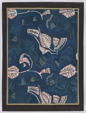 Marguerite Thompson Zorach (American, 1887–1968). <em>(Semi-abstract Floral Designs - White on Navy Blue Background)</em>, n.d. Watercolor on paper mounted to tan paper and then mounted to black paper, Sheet (watercolor): 12 1/8 x 8 15/16 in. (30.8 x 22.7 cm). Brooklyn Museum, Gift of Mr. and Mrs. Tessim Zorach, 70.35.10. © artist or artist's estate (Photo: Brooklyn Museum, 70.35.10_PS22.jpg)