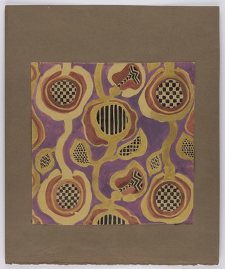 Marguerite Thompson Zorach (American, 1887–1968). <em>(Semi-abstract Floral Design - Yellow on Purple Background)</em>, n.d. Watercolor over graphite on paper mounted to brown paper, Sheet (watercolor): 8 5/8 x 8 9/16 in. (21.9 x 21.7 cm). Brooklyn Museum, Gift of Mr. and Mrs. Tessim Zorach, 70.35.11. © artist or artist's estate (Photo: Brooklyn Museum, 70.35.11_PS22.jpg)