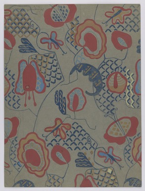 Marguerite Thompson Zorach (American, 1887–1968). <em>(Semi-abstract Floral Design on Gray Background)</em>, 1919. Watercolor on gray wove paper, Sheet: 12 x 9 in. (30.5 x 22.9 cm). Brooklyn Museum, Gift of Mr. and Mrs. Tessim Zorach, 70.35.13. © artist or artist's estate (Photo: Brooklyn Museum, 70.35.13_PS22.jpg)