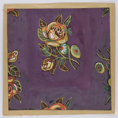 Marguerite Thompson Zorach (American, 1887–1968). <em>(Flowers on purple background - many colored)</em>, 20th century. Watercolor on paper mounted to backing paper, Sheet (watercolor): 9 9/16 x 9 11/16 in. (24.3 x 24.6 cm). Brooklyn Museum, Gift of Mr. and Mrs. Tessim Zorach, 70.35.2. © artist or artist's estate (Photo: Brooklyn Museum, 70.35.2_PS22.jpg)