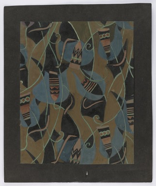 Marguerite Thompson Zorach (American, 1887–1968). <em>(Abstract Design on Khaki Background)</em>, 20th century. Watercolor on paper mounted to black backing paper, Sheet (watercolor): 11 1/16 x 8 7/8 in. (28.1 x 22.5 cm). Brooklyn Museum, Gift of Mr. and Mrs. Tessim Zorach, 70.35.6. © artist or artist's estate (Photo: Brooklyn Museum, 70.35.6_PS22.jpg)