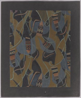 Marguerite Thompson Zorach (American, 1887–1968). <em>(Abstract Design on Khaki Background)</em>, 20th century. Watercolor on paper mounted to black backing paper, Sheet (watercolor): 11 1/16 x 8 7/8 in. (28.1 x 22.5 cm). Brooklyn Museum, Gift of Mr. and Mrs. Tessim Zorach, 70.35.6. © artist or artist's estate (Photo: Brooklyn Museum, 70.35.6_PS9.jpg)