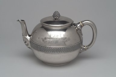 Tiffany & Company (American, founded 1853). <em>Tea Pot</em>, ca. 1868. Silver, bone or ivory, 6 x 9 3/8 x 6 in. (15.2 x 23.8 x 15.2 cm). Brooklyn Museum, Gift of Eleanor Keveney in memory of Clarence A. Pratt, 71.144.2. Creative Commons-BY (Photo: Brooklyn Museum, 71.144.2_left.jpg)