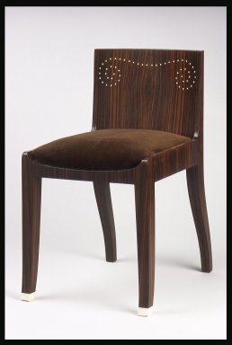 Emile-Jacques Ruhlmann (French, 1879-1933). <em>Side Chair and Slip Seat, 1 of 4</em>, ca. 1923. Macassar ebony veneer with ivory inlay, 26 11/16 x 15 x 16 7/8 in. (67.8 x 38.1 x 42.9 cm). Brooklyn Museum, Purchased with funds given by Joseph F. McCrindle, Mrs. Richard M. Palmer, Charles C. Paterson, Raymond Worgelt, and an anonymous donor, 71.150.10a-b. Creative Commons-BY (Photo: Brooklyn Museum, 71.150.10a-b.jpg)