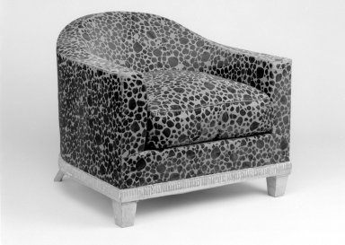 Emile-Jacques Ruhlmann (French, 1879–1933). <em>Upholstered Armchair with Seat Cusion, One of Pair</em>, 1923. Lame woven with velvet, 25 1/2 x 30 x 30 3/4 in. (64.8 x 76.2 x 78.1 cm). Brooklyn Museum, Purchased with funds given by Joseph F. McCrindle, Mrs. Richard M. Palmer, Charles C. Paterson, Raymond Worgelt, and an anonymous donor, 71.150.4a-b. Creative Commons-BY (Photo: Brooklyn Museum, 71.150.4a-b_bw.jpg)