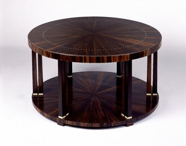 Emile-Jacques Ruhlmann (French, 1879–1933). <em>Table</em>, ca. 1923. Macassar ebony veneer with ivory inlay on mahogany, 14 3/4 x 31 3/8 x 31 3/8 in., 36.5 lb. (37.5 x 79.7 x 79.7 cm, 16.56kg). Brooklyn Museum, Purchased with funds given by Joseph F. McCrindle, Mrs. Richard M. Palmer, Charles C. Paterson, Raymond Worgelt, and an anonymous donor, 71.150.6. Creative Commons-BY (Photo: Brooklyn Museum, 71.150.6_SL1.jpg)