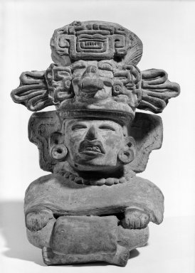 Zapotec. <em>Effigy Urn</em>. Terracotta, Height: 8 3/4 in. (22.3 cm). Brooklyn Museum, Gift of Ernest E. Erickson, 71.174.1. Creative Commons-BY (Photo: Brooklyn Museum, 71.174.1_bw.jpg)