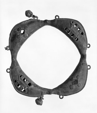 Yorùbá. <em>Obgoni Ring Shaped Rattle</em>, early 19th century. Copper alloy, diam: 7 3/8 in. (18.2 cm). Brooklyn Museum, Gift of Elliot Picket, 71.22.6. Creative Commons-BY (Photo: Brooklyn Museum, 71.22.6_bw.jpg)