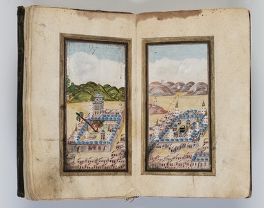  <em>Illustrated Manuscript of the Dala'il al-Khayrat (The Ways of Edification) of al-Jazuli</em>, late 18th century. Ink, opaque watercolor, and gold on paper; tooled and gilded leather binding, 6 3/8 x 4 1/8 in. (16.2 x 10.5 cm). Brooklyn Museum, Gift of Mr. and Mrs. Charles K. Wilkinson, 71.49.1 (Photo: Brooklyn Museum, 71.49.1_view01_PS11.jpg)