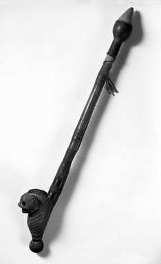 Shilluk. <em>Pipe</em>, late 19th-early 20th century. Gourd, hide, bamboo, 31 x 4 1/2 x 5 in. (78.7 x 11.4 x 12.7 cm). Brooklyn Museum, Gift of Dr. and Mrs. Ernst Anspach, 71.56. Creative Commons-BY (Photo: Brooklyn Museum, 71.56_bw.jpg)