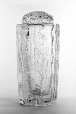Maurice Marinot (French, 1882-1960). <em>Cylindrical Bottle with Stopper</em>, ca. 1928-given by donor. Blown glass, maximum dimesions, with stopper: 8 5/8 x 4 1/4 in.  (21.9 x 10.8 cm). Brooklyn Museum, Gift of Florence Marinot, 71.78.10a-b. Creative Commons-BY (Photo: Brooklyn Museum, 71.78.10a-b_bw.jpg)