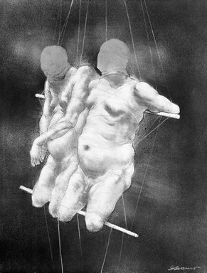 Don DeMauro (American, born 1936). <em>Trapeze Figures</em>, 1970. Lithograph in color, 27 1/4 x 20 3/4 in. (69.2 x 52.7 cm). Brooklyn Museum, National Endowment for the Arts and Bristol-Myers Fund, 72.110. © artist or artist's estate (Photo: Brooklyn Museum, 72.110_bw.jpg)