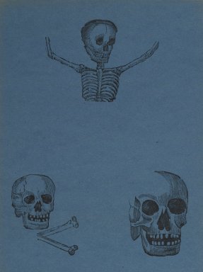 Manuel Manilla (Mexican, 1830-1895). <em>Skull & Crossbones</em>, printed and published 1971. Relief engraving on paper, 14 7/8 x 11 in. (37.8 x 27.9 cm). Brooklyn Museum, Designated Purchase Fund, 72.141.7b (Photo: , 72.141.7a-c_PS2.jpg)