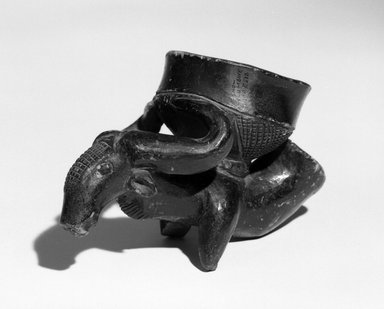  <em>Pipe Bowl with Animal Figure</em>, late 19th or early 20th century. Terracotta, 3 5/16 x 3 1/4 x 5 1/4 in. (8.9 x 8.2 x 13.3 cm). Brooklyn Museum, Gift of Dr. and Mrs. Renato Almansi to the Jennie Simpson Educational Collection of African Art, 72.168.1. Creative Commons-BY (Photo: Brooklyn Museum, 72.168.1_bw.jpg)