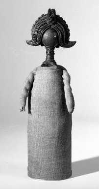 Bamana. <em>Doll</em>, 20th century. Wax, wood, plastic beads, cloth fiber, aluminum, 9 1/2 x 2 1/2 x 2 1/2in. (24.1 x 6.4 x 6.4cm). Brooklyn Museum, Gift of Georges Rodrigues to the Jennie Simpson Educational Collection of African Art, 72.174.1. Creative Commons-BY (Photo: Brooklyn Museum, 72.174.1_bw.jpg)