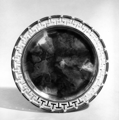 Josiah Wedgwood & Sons Ltd. (founded 1759). <em>Plate</em>, ca. 1867. Earthenware, tortoise shell glaze, 8 3/4 in. (22.2 cm). Brooklyn Museum, Gift of John M. Schreiber in memory of Marc L. Rasbach, Jr., 72.183.3. Creative Commons-BY (Photo: Brooklyn Museum, 72.183.3_bw.jpg)