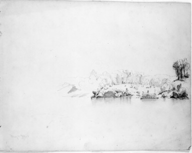 William Trost Richards (American, 1833–1905). <em>River Scene</em>, May 15, 1853. Graphite on paper, Sheet: 9 3/16 x 12 in. (23.3 x 30.5 cm). Brooklyn Museum, Gift of Edith Ballinger Price, 72.32.18 (Photo: Brooklyn Museum, 72.32.18_bw.jpg)
