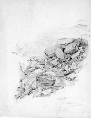 William Trost Richards (American, 1833-1905). <em>Rocks</em>, July 31, 1867. Graphite on cream paper, Sheet: 11 5/8 x 9 1/8 in. (29.5 x 23.2 cm). Brooklyn Museum, Gift of Edith Ballinger Price, 72.32.25 (Photo: Brooklyn Museum, 72.32.25_bw.jpg)