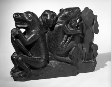 Haida. <em>Carving of Bears and Humans Resting on the Stomach of a Raven</em>, 1801-1900. Argillite, 7 1/2 × 10 × 2 7/8 in. (19.1 × 25.4 × 7.3 cm). Brooklyn Museum, Gift of Mrs. Robert Edward Healy, 72.47. Creative Commons-BY (Photo: Brooklyn Museum, 72.47_bw.jpg)