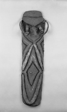 Malakula. <em>Shield Mask (Nekempao)</em>, 20th century. Tree fern, vegetal-fiber paste, bamboo, pigment, 42 x 13 1/2 x 7 3/4 in. (106.7 x 34.3 x 19.7 cm). Brooklyn Museum, Gift of David R. Markin, 72.49.1. Creative Commons-BY (Photo: Brooklyn Museum, 72.49.1_bw.jpg)