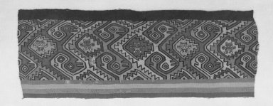 Chancay /Huancho. <em>Textile Border Fragment</em>, 1000-1532. Cotton, camelid fiber weft-faced plain weave and slit-tapestry weave, 10 1/4 x 28 3/8 in.  (26.0 x 72.0 cm). Brooklyn Museum, Gift of Ernest Erickson, 73.106.3. Creative Commons-BY (Photo: Brooklyn Museum, 73.106.3_cropped_bw_IMLS.jpg)