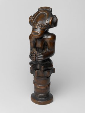 Chokwe. <em>Snuff Mortar (Tesa Ya Ma Kanya)</em>, early 19th century. Wood, 9 x 2 3/4 x 2 1/2 in. (22.9 x 7 x 6.4 cm). Brooklyn Museum, Gift of Marcia and John Friede, 73.107.1a-b. Creative Commons-BY (Photo: Brooklyn Museum, 73.107.1a-b_PS2.jpg)