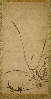 Gyokuen Bompo (Japanese, 1348–1420). <em>Kakemono: Orchids, Bamboo, and Thorns - Right panel</em>, late 14th–early 15th century. Ink on Korean paper, Image: 25 x 12 1/4 in. (63.5 x 31.1 cm). Brooklyn Museum, Gift of The Roebling Society, 73.123.1 (Photo: Brooklyn Museum, 73.123.1_SL1.jpg)