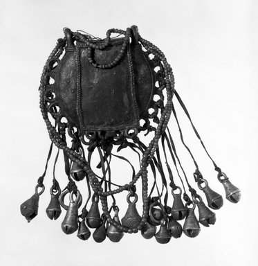 Possibly Vere. <em>Oval Pouch with Flap</em>, 20th century. Brass, leather, beads, 5 x 6 in. (12.7 x 15.2 cm) without bells. Brooklyn Museum, Gift of Dr. and Mrs. Abbott A. Lippman, 73.154.4. Creative Commons-BY (Photo: Brooklyn Museum, 73.154.4_bw.jpg)