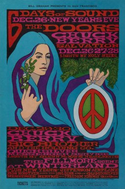 Bonnie MacLean (American, 1939-2020). <em>[Untitled] (The Doors/Chuck Berry)</em>, 1967. Offset lithograph on paper, sheet: 21 1/16 x 14 in. (53.5 x 35.6 cm). Brooklyn Museum, Designated Purchase Fund, 73.39.100. © artist or artist's estate (Photo: Brooklyn Museum, 73.39.100_PS3.jpg)